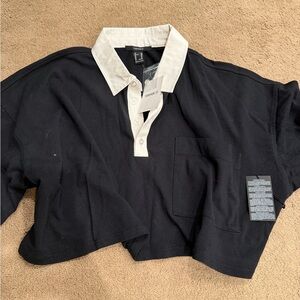 Forever 21 Black Polo Top with White Collar